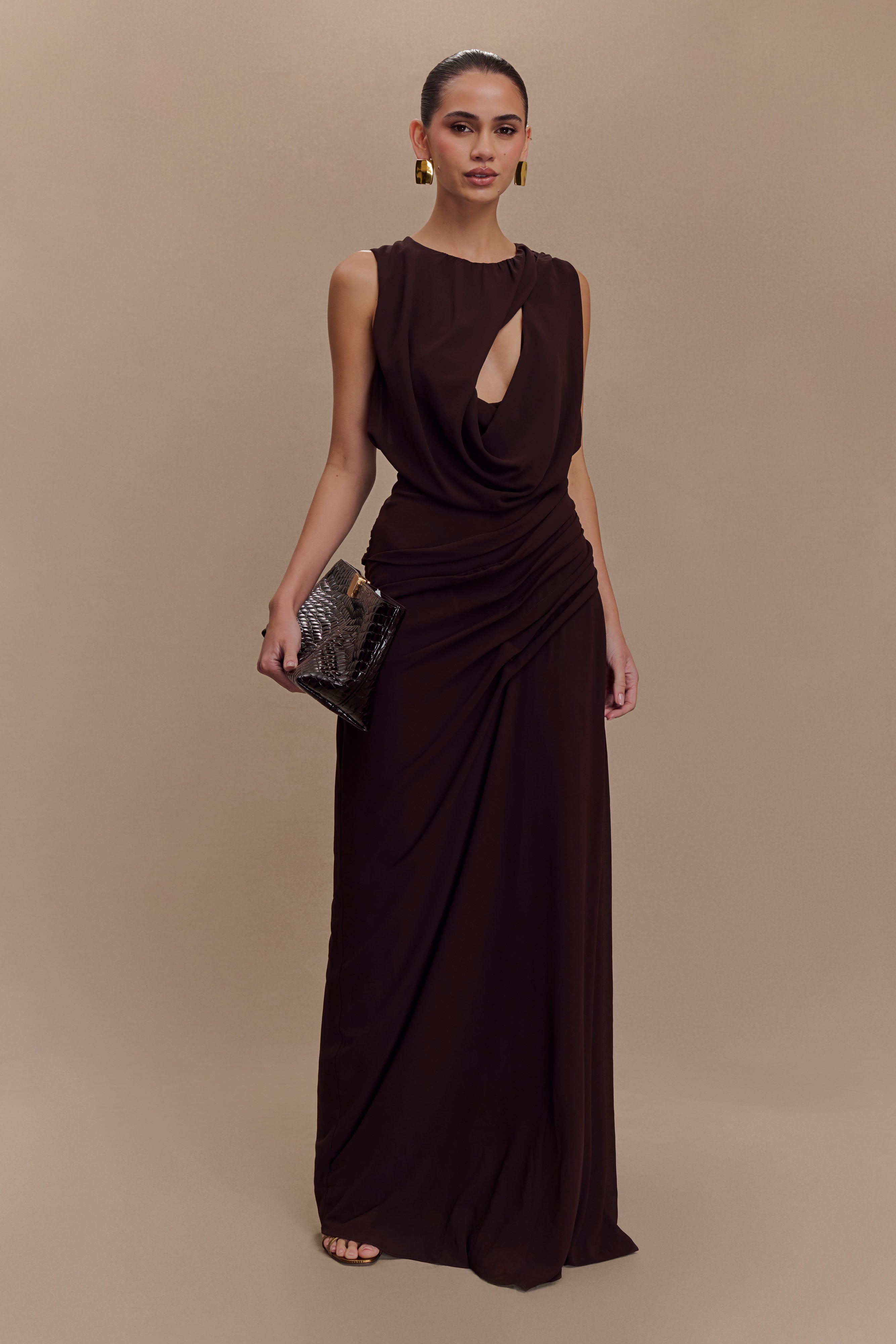 Oria Chiffon Maxi Dress - Cacao Brown - LioraBella