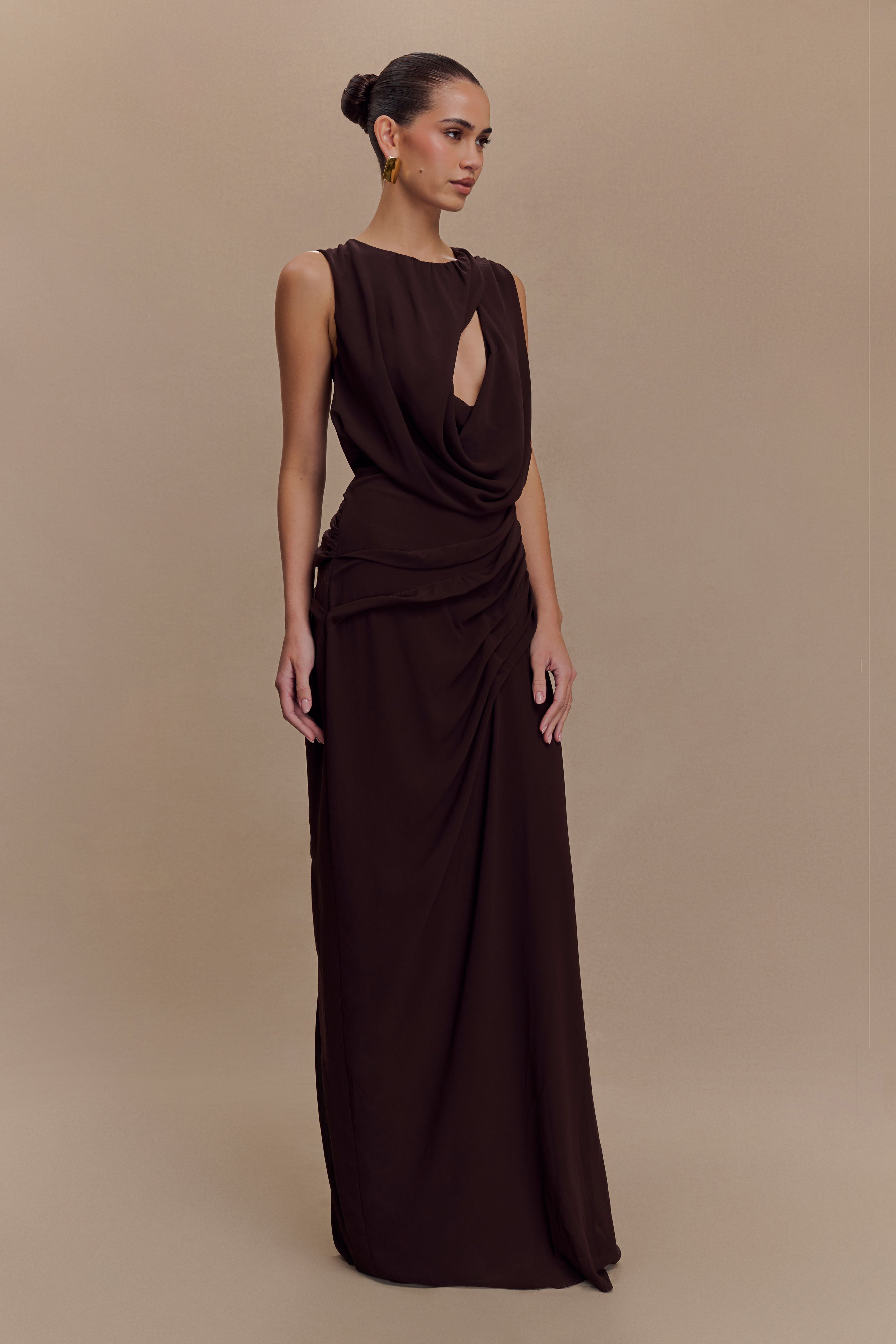 Oria Chiffon Maxi Dress - Cacao Brown - LioraBella