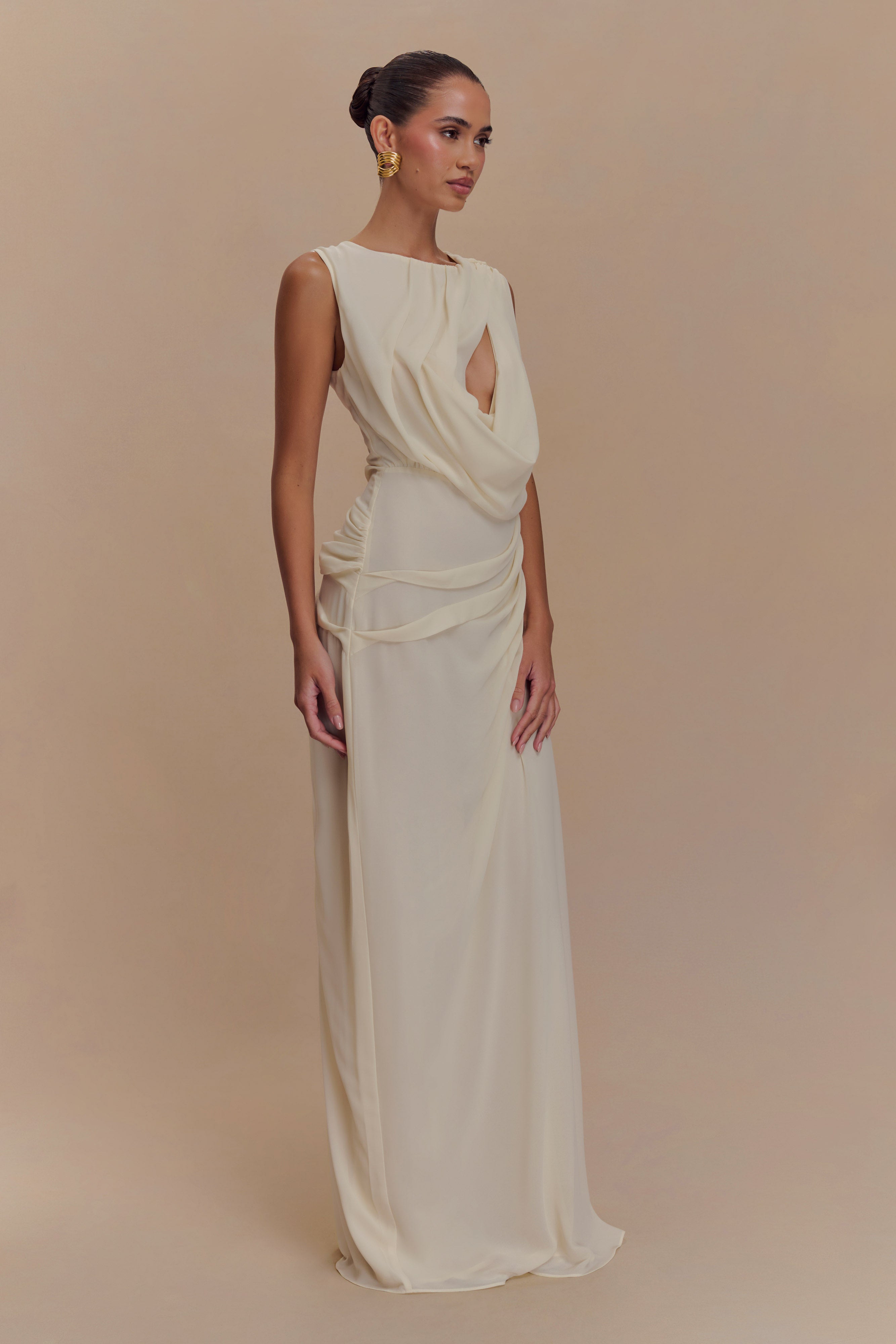Oria Chiffon Maxi Dress - Ivory - LioraBella
