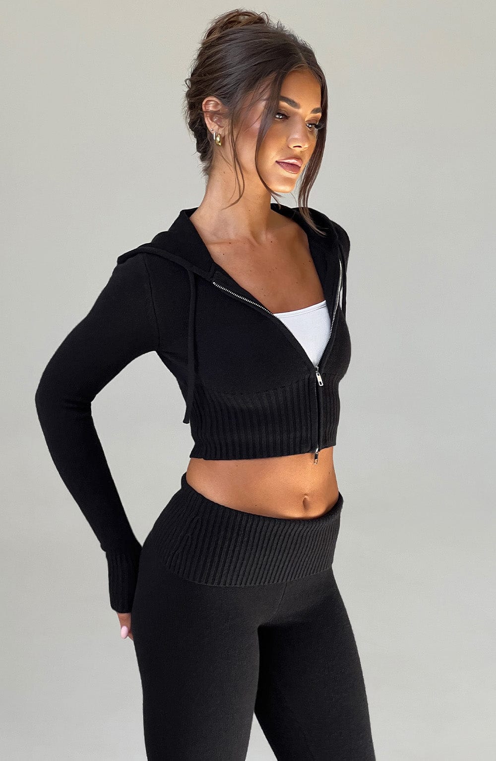 Portia Knit Hoodie - Black - LioraBella