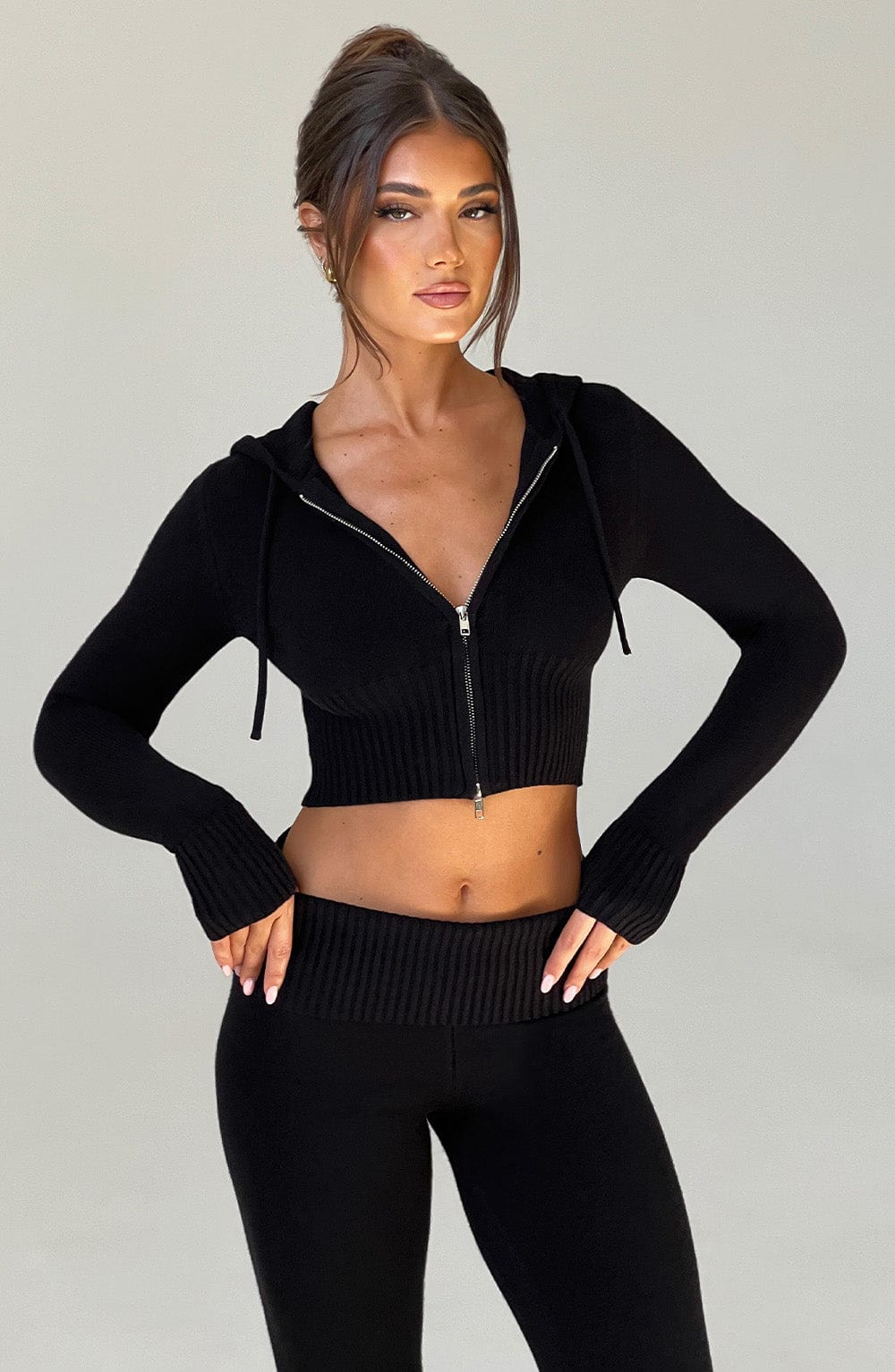 Portia Knit Hoodie - Black - LioraBella