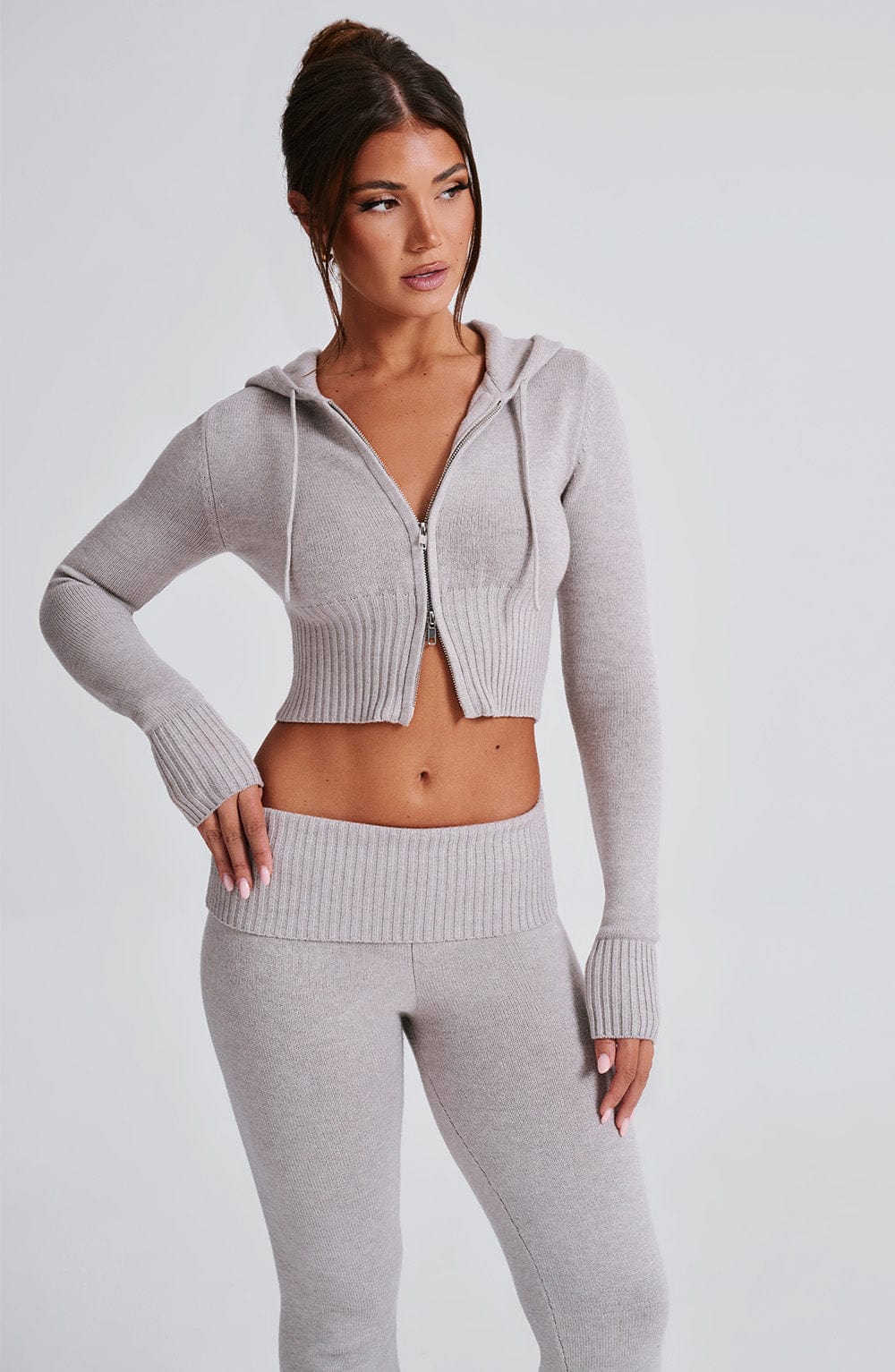 Portia Knit Hoodie - Light Grey Marl - LioraBella