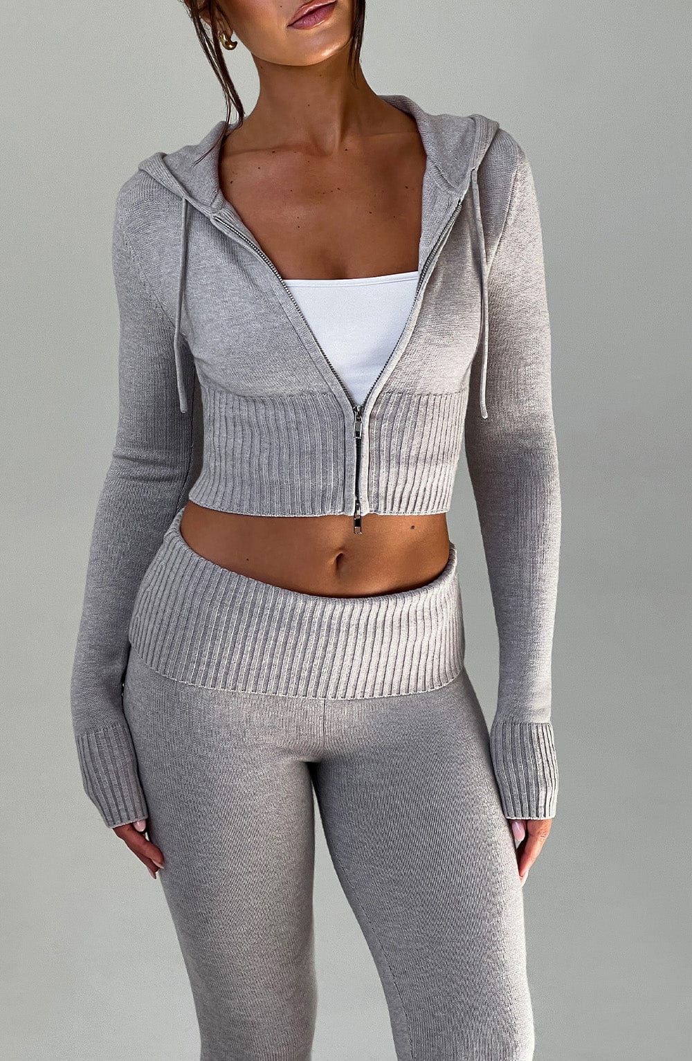 Portia Knit Hoodie - Light Grey Marl - LioraBella