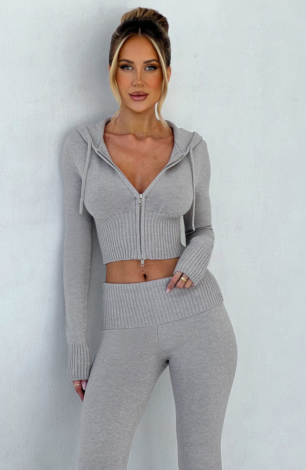 Portia Knit Hoodie - Light Grey Marl - LioraBella