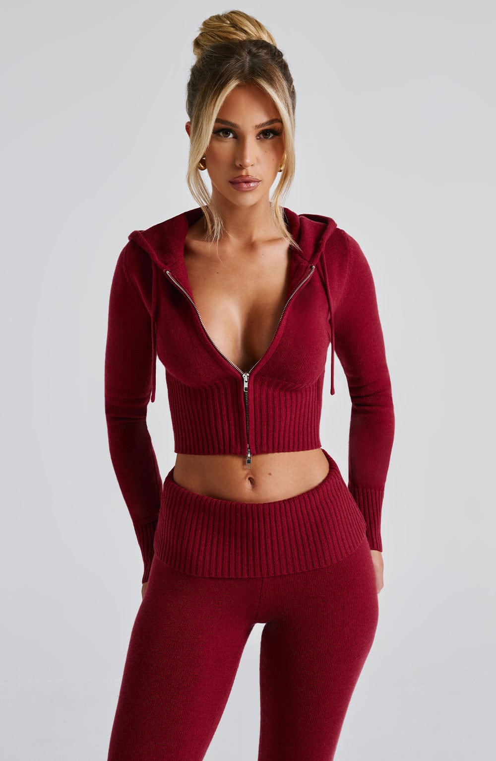 Portia Knit Hoodie - Red - LioraBella