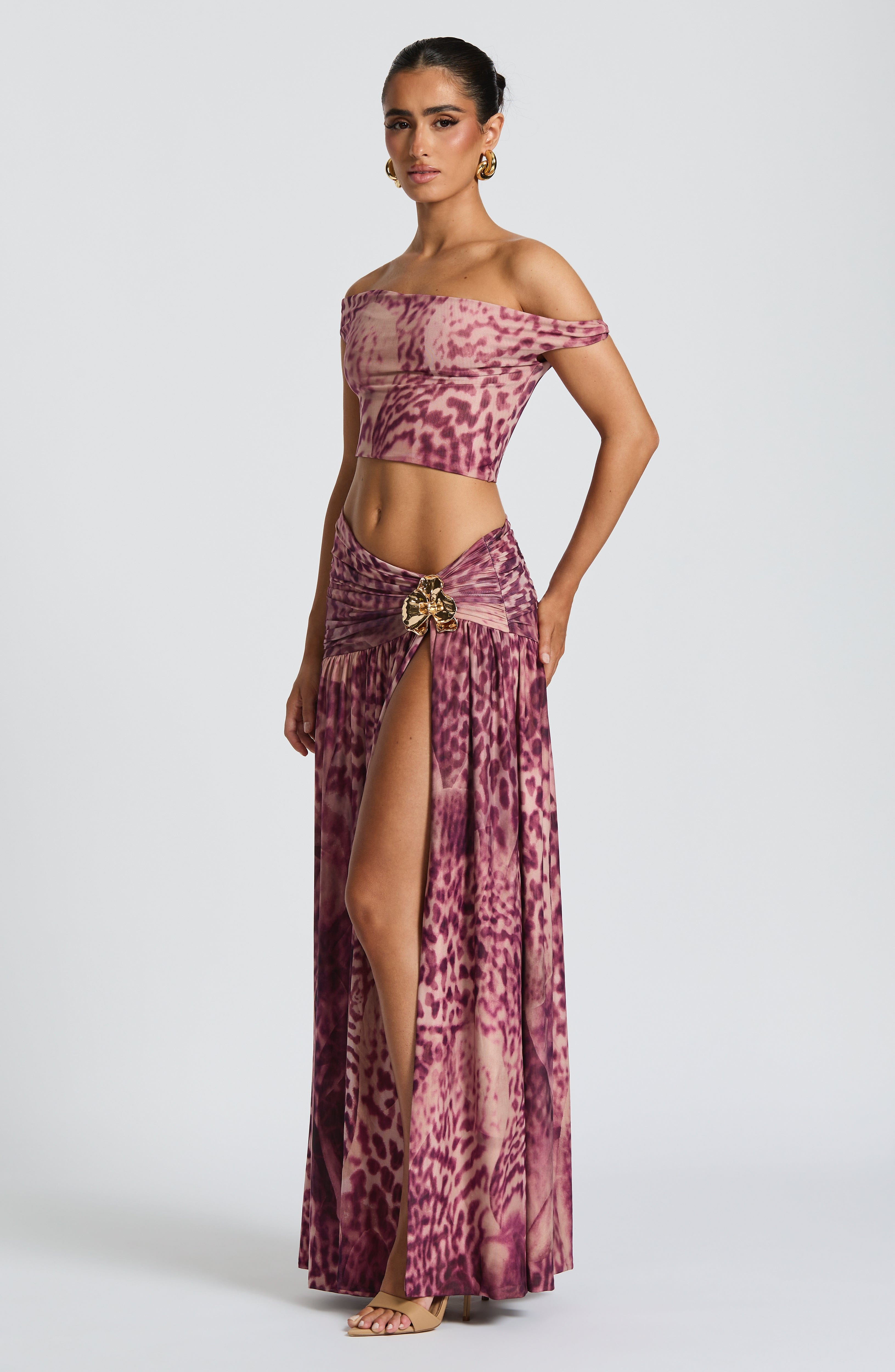 Saira Maxi Skirt - Magenta Orchid Print - LioraBella