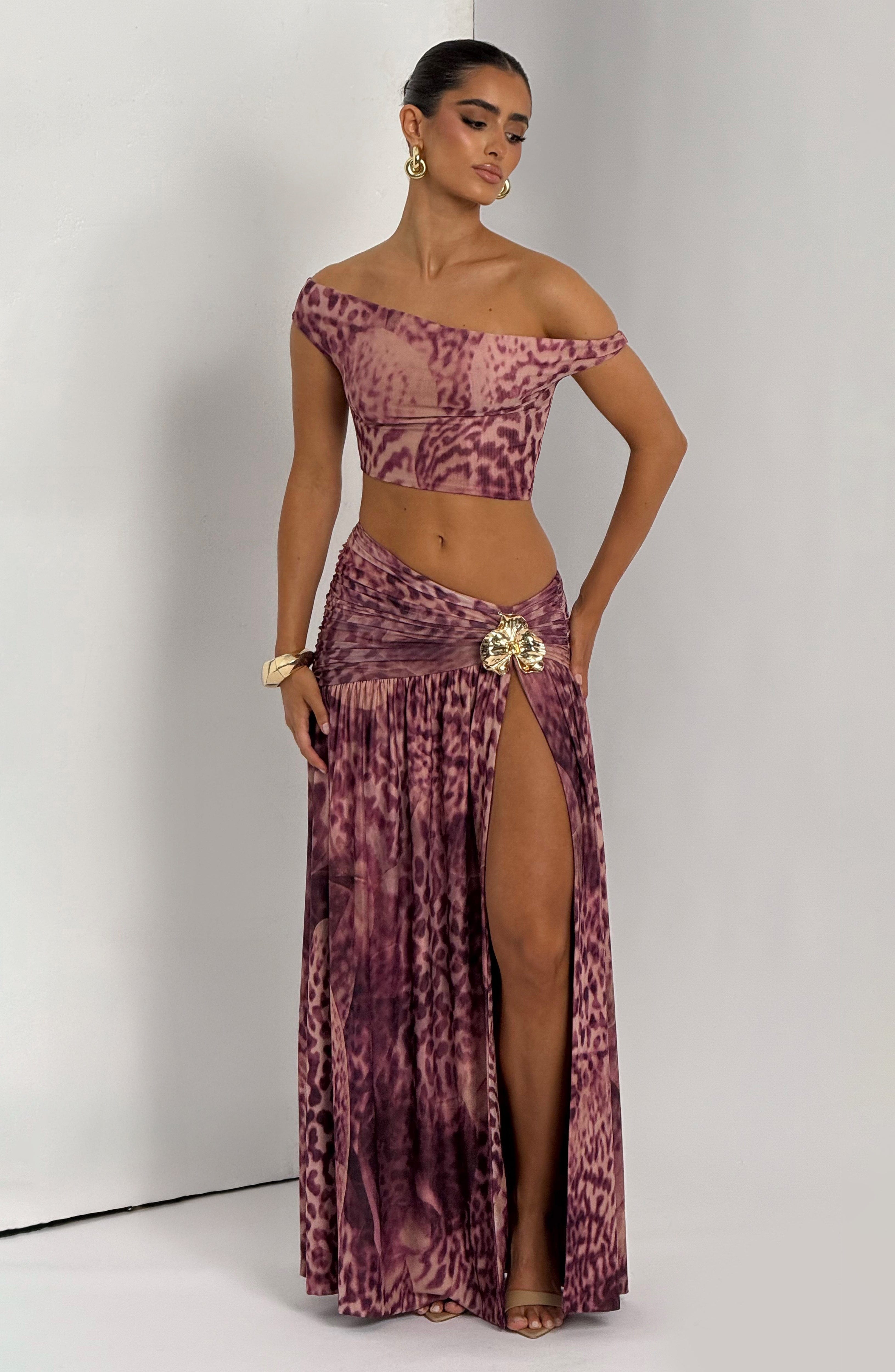 Saira Maxi Skirt - Magenta Orchid Print - LioraBella