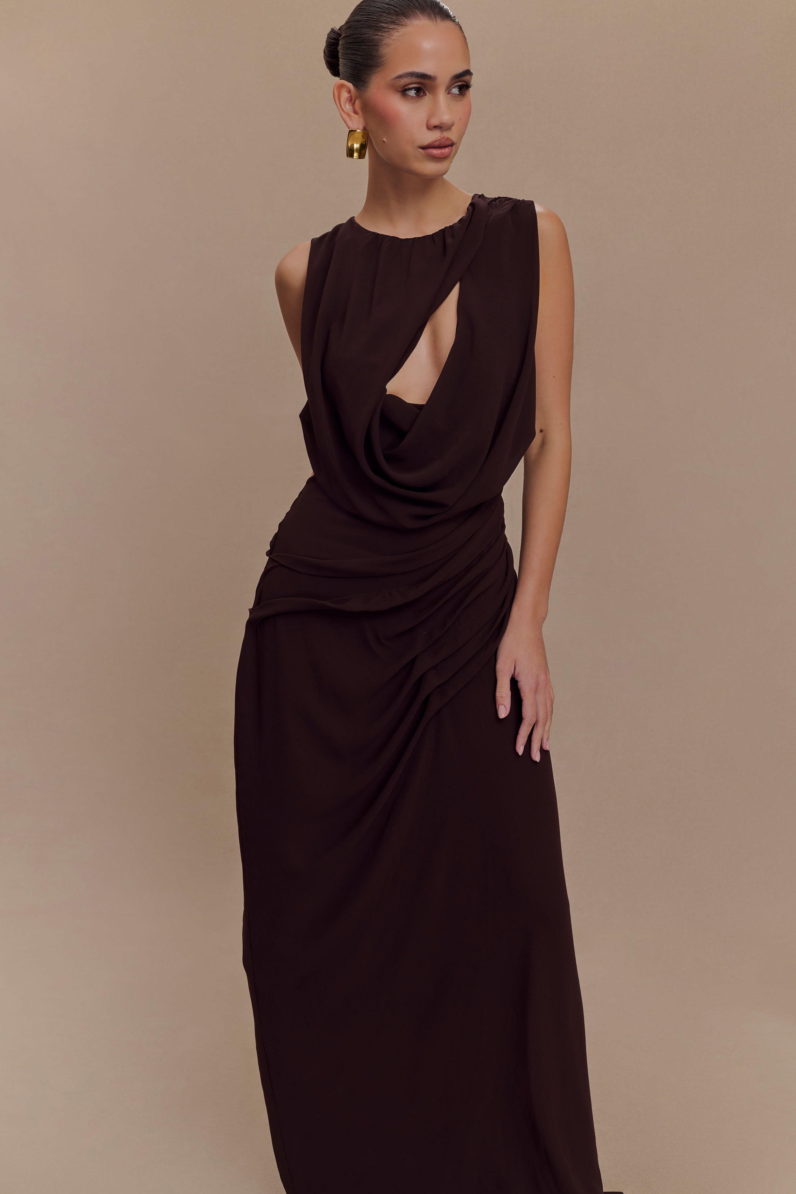 Oria Chiffon Maxi Dress - Cacao Brown - LioraBella