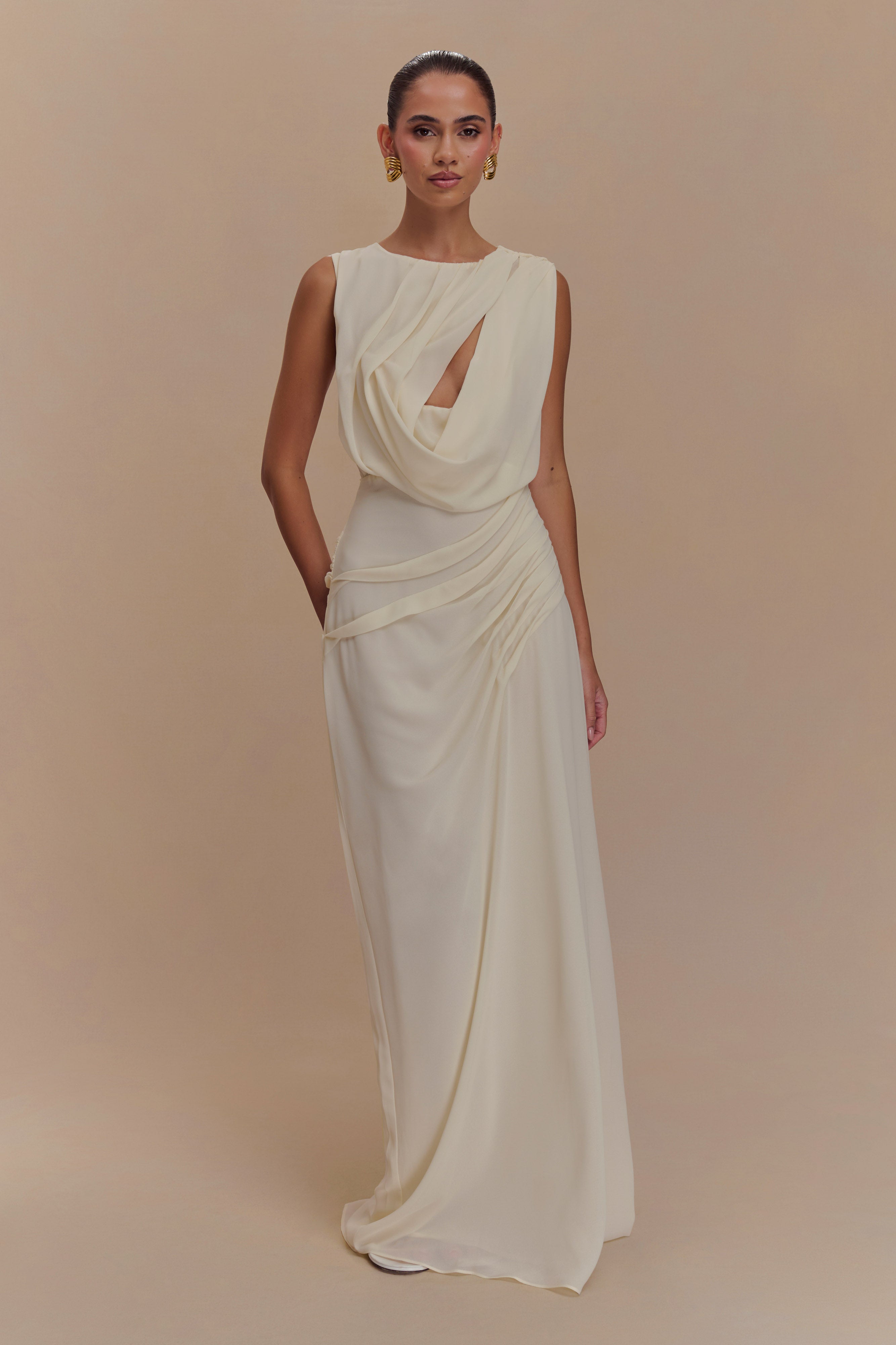Oria Chiffon Maxi Dress - Ivory - LioraBella