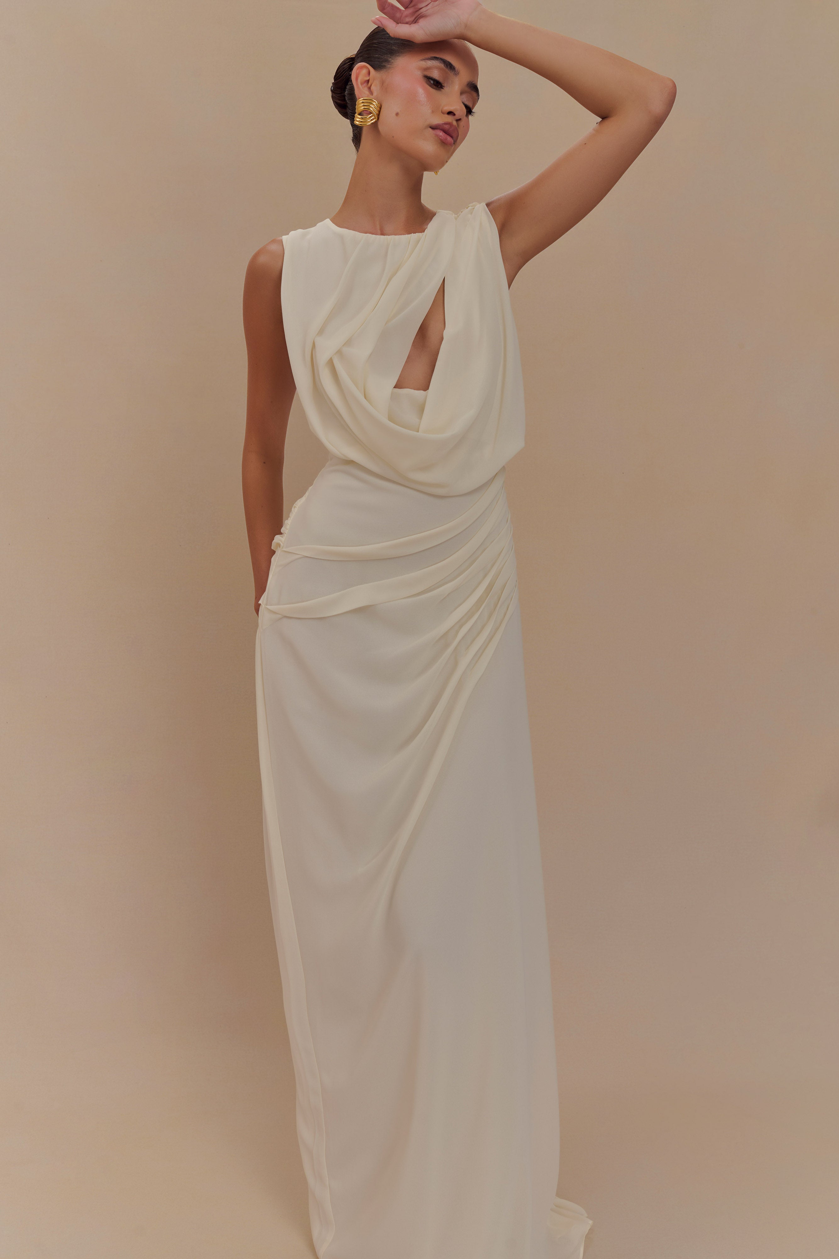 Oria Chiffon Maxi Dress - Ivory - LioraBella