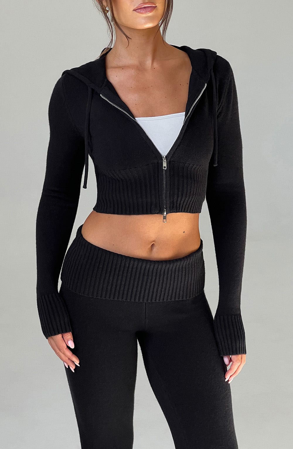 Portia Knit Hoodie - Black - LioraBella