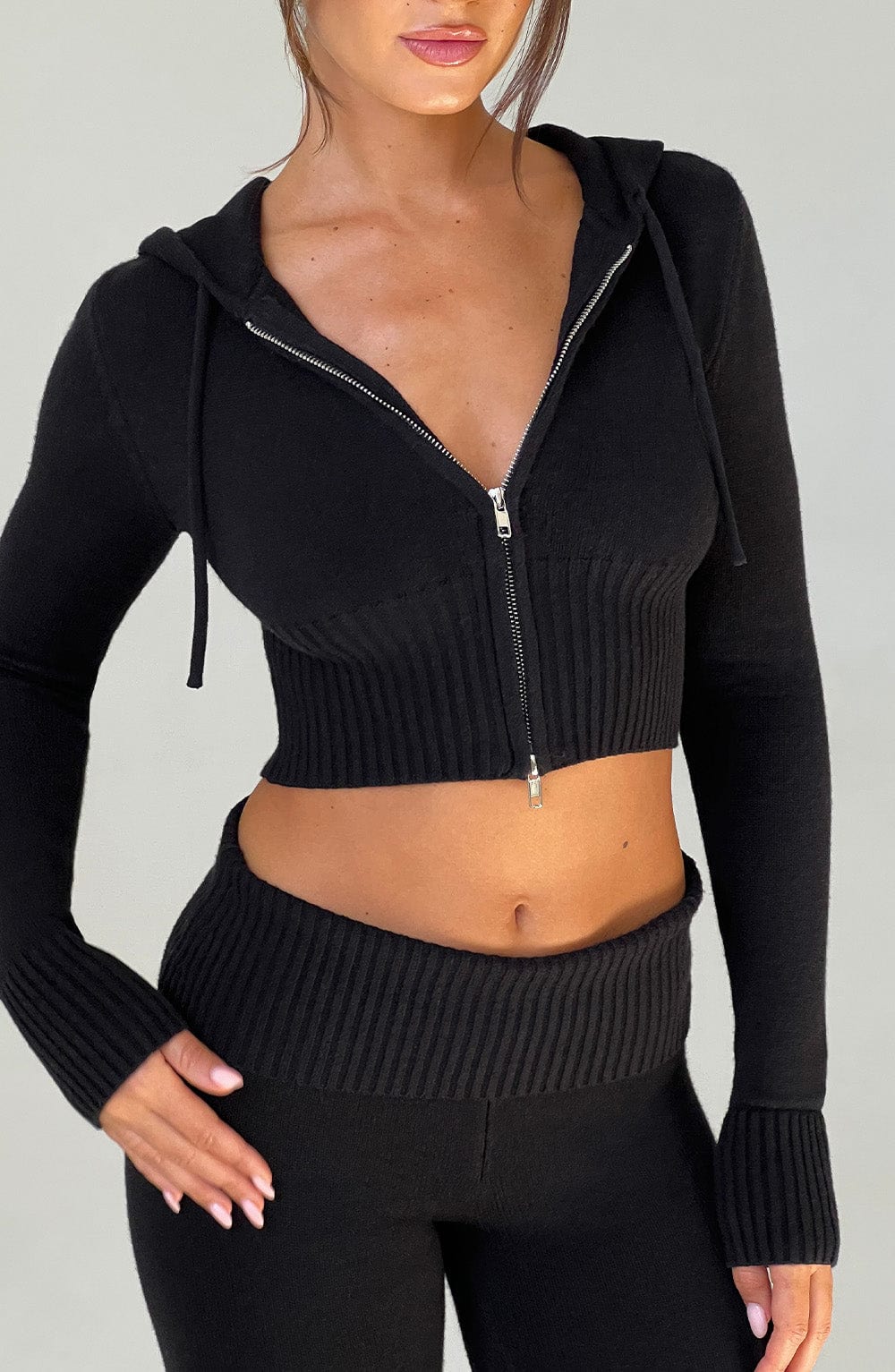Portia Knit Hoodie - Black - LioraBella