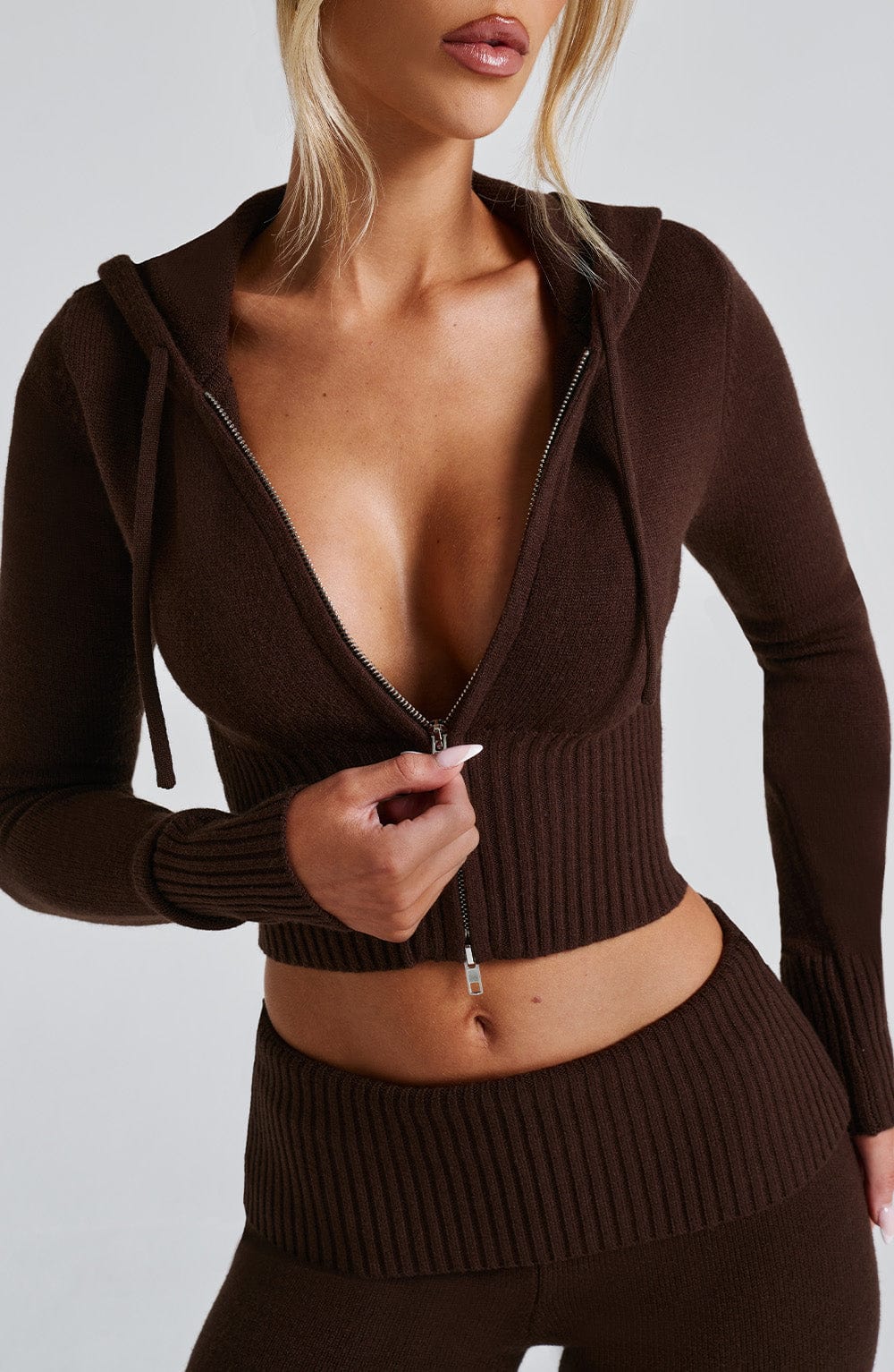 Portia Knit Hoodie - Chocolate - LioraBella