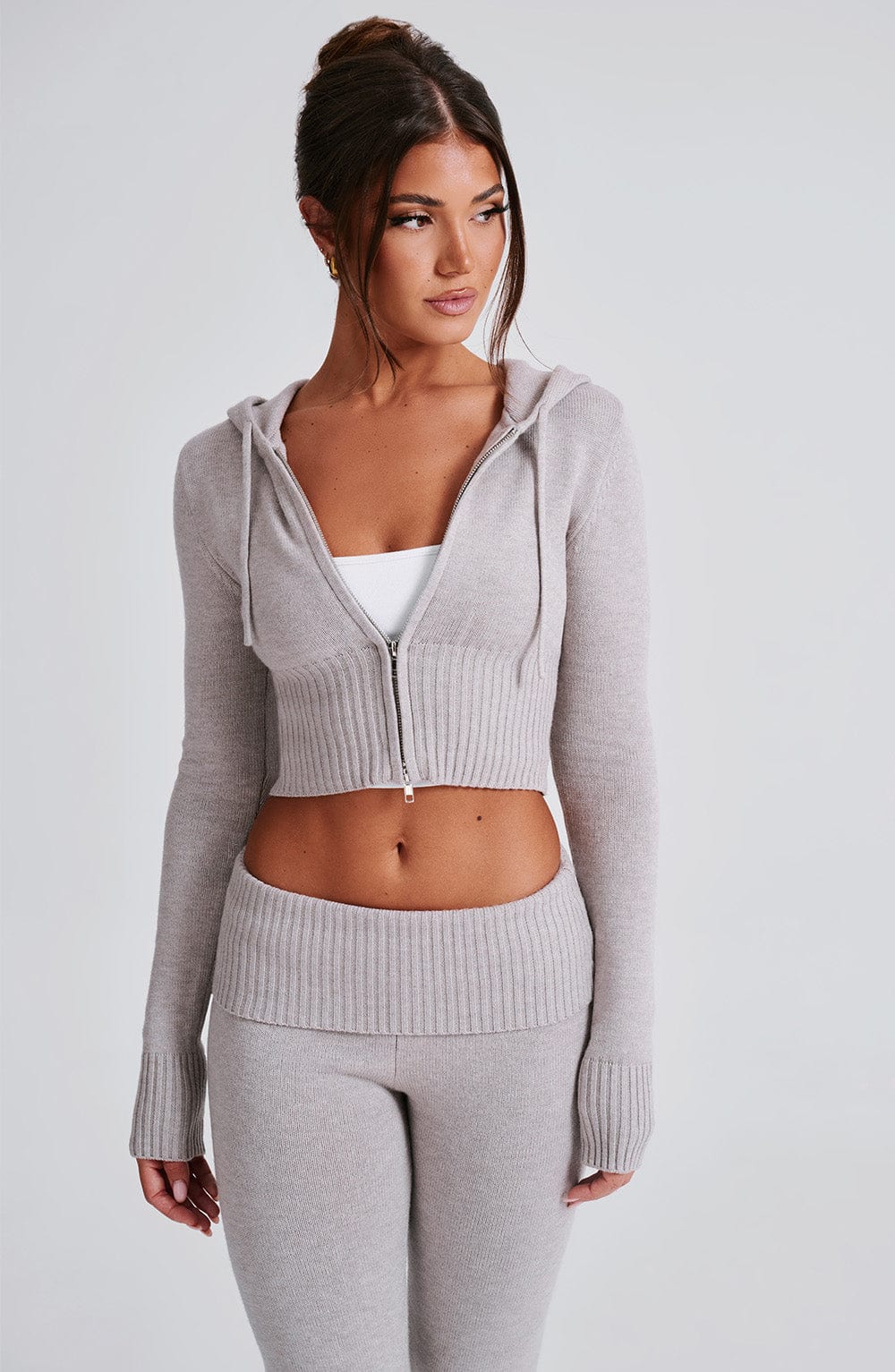 Portia Knit Hoodie - Light Grey Marl - LioraBella