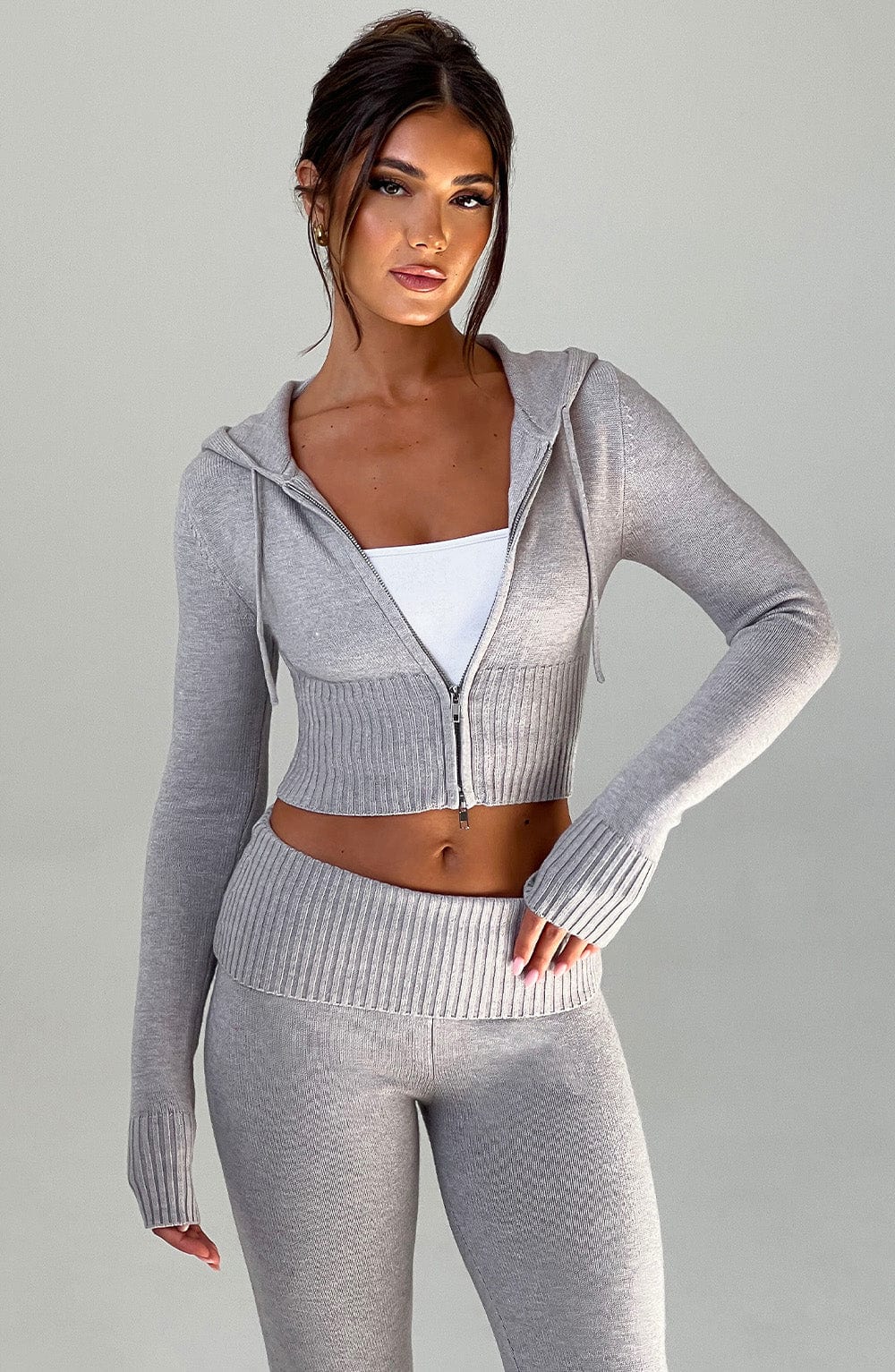 Portia Knit Hoodie - Light Grey Marl - LioraBella