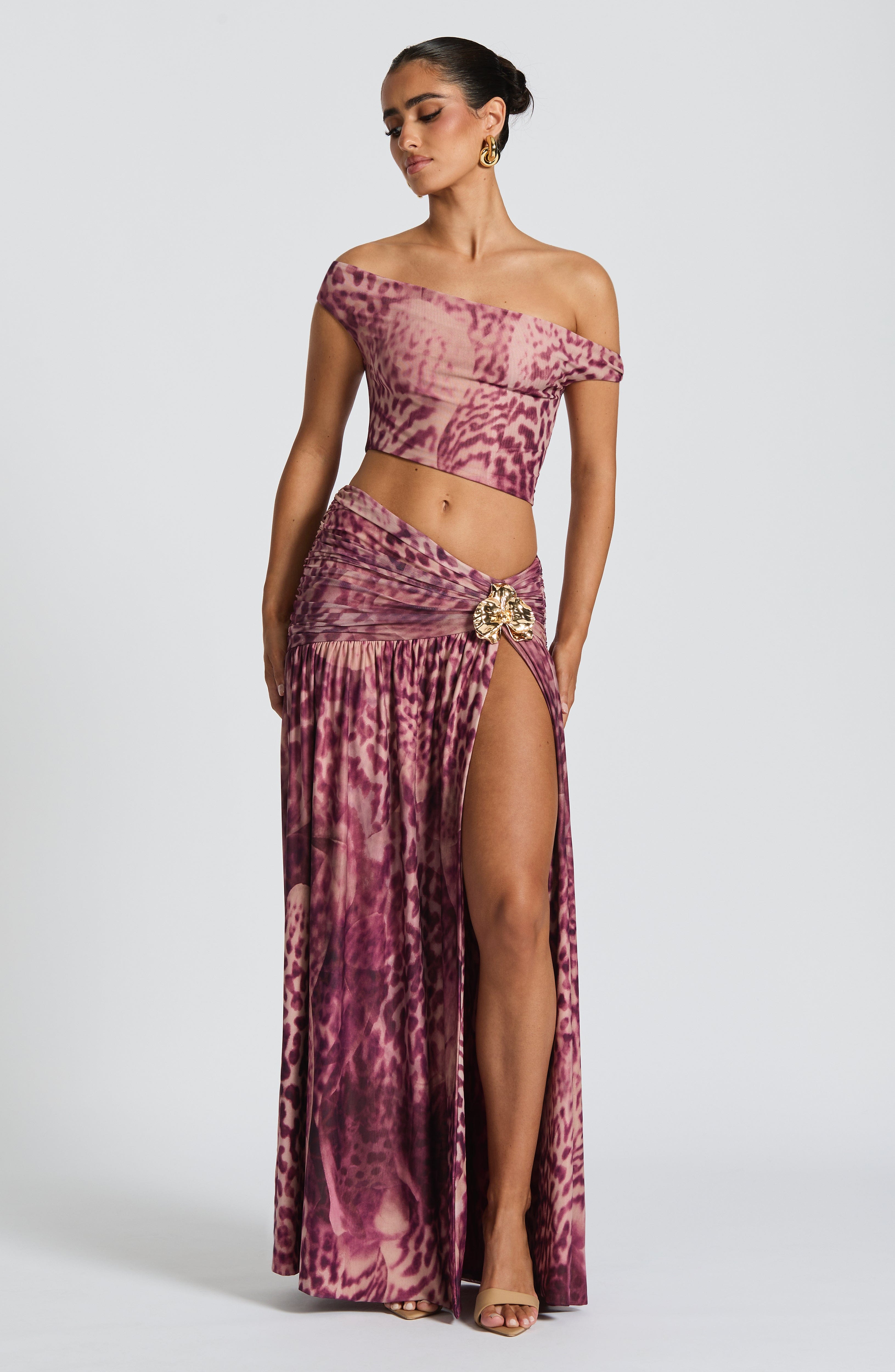 Saira Maxi Skirt - Magenta Orchid Print - LioraBella